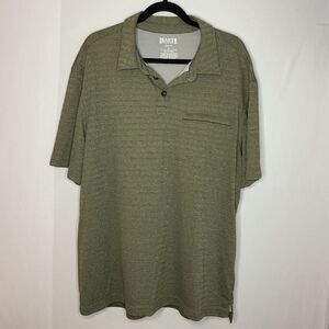 Duluth Trading Co Shirt Men L Green Short Sleeve Polo Striped Relaxed Zip Pocket